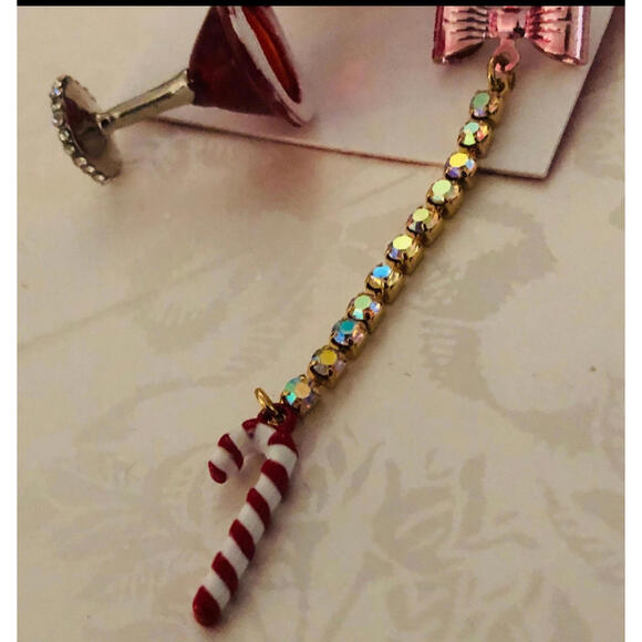 Betsey Johnson Cocktail and Candy Cane Dangle Earrings NWT - Picture 5 of 7